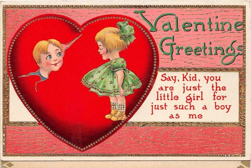 D62/ Valentine's Day Love Holiday Postcard Series 7130 c1910 Kids Gold Heart 4