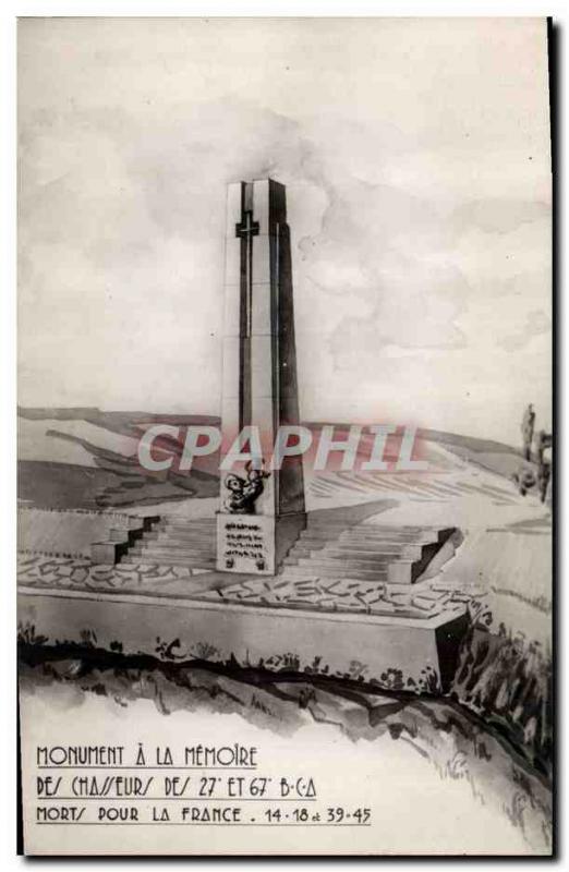 Postcard Modern Army Monument to the Memory of the Hunters of the 27 and 67th...