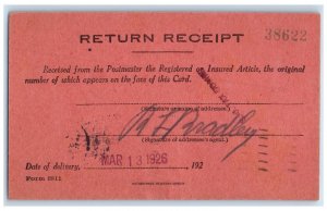 1926 Date of Delivery Return Reciept Charleston South Carolina SC Postal Card