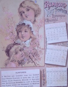 1890 Rumfords Yeast Powder Calendar Victorian Trade Card