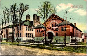 Postcard St. Mary's School and Church in Lansing, Michigan