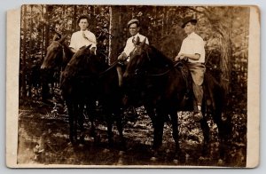 RPPC Three Handsome Men Sweet Smiles Sexy Faces on Horseback Postcard C22