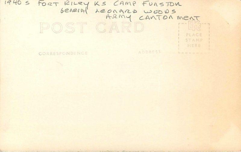 Army Cantonment Camp Funston 1940s Fort Riley Kansas Woods RPPC postcard 6960