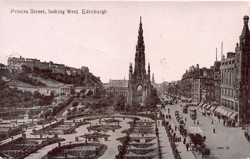 Princes Street Looking West, Edinburgh, Scotland, Early Postcard, Unused