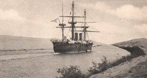 Russian Imperial Navy Cruiser in Suez Canal - c1900s Egypt Postcard