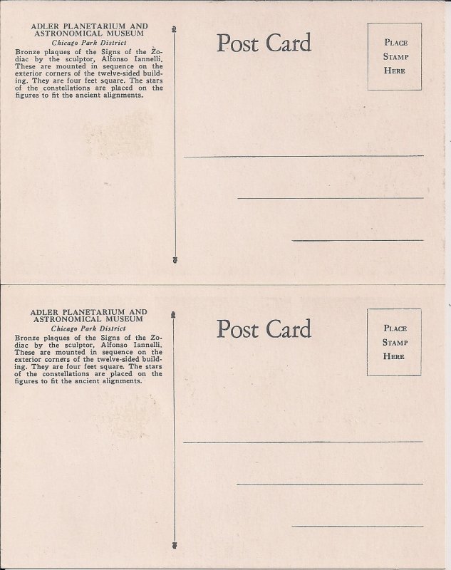 Zodiac, Horoscope, 1930 Lot of 2 Cards, Complete, Adler Planetarium, Chicago IL