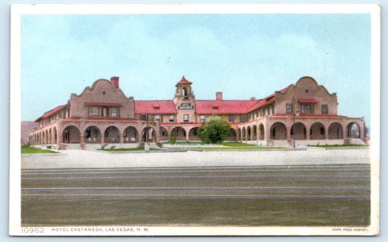 LAS VEGAS, NM New Mexico ~ Fred Harvey HOTEL CASTANEDA 1910 Near Depot  Postcard