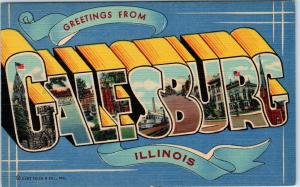 GALESBURG, IL Illinois    LARGE  LETTER  LINEN   c1940s  Curt Teich  Postcard