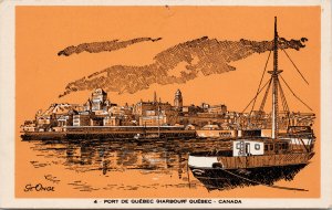 Port De Quebec Harbour QC Orange Unused St. Onge Unused Vintage Postcard F25