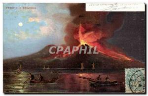 Postcard Old Italy Italia Vesuvio volcano in Eruzione