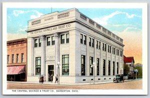 Barberton Ohio~Central Savings & Trust Co~Customers Leave Bank~1916 Postcard
