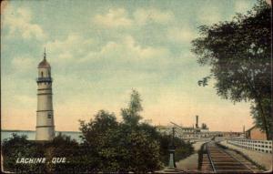 Lachine Quebec Lighthouse & RR Tracks c1910 Postcard