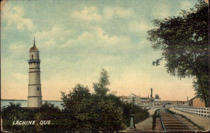 Lachine Quebec Lighthouse & RR Tracks c1910 Postcard