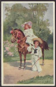 With Kind Remembrence,Horse,Boy,Girl Postcard