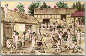 MULTIPLE BABIES ENCAMPMENT VINTAGE POSTCARD