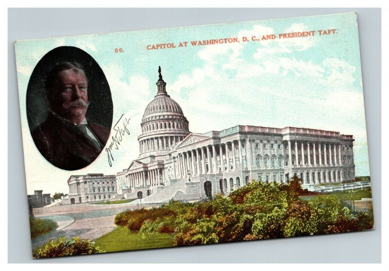 Vintage 1909 Presidential Postcard Capitol Building Taft Profile Washington DC