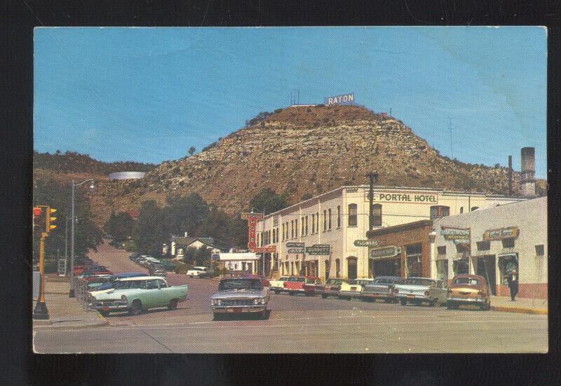 RATON NEW MEXICO 1960's CARS DOWNTOWN STREET SCENE VINTAGE POSTCARD STORES