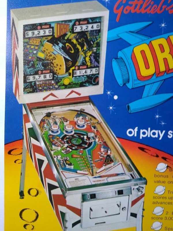 Orbit Pinball FLYER Original 1972 NOS Game Space Age Planets Astronaut ...