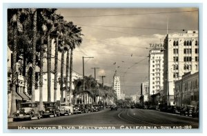 c1940's Hollywood Boulevard Cars Hollywood California CA RPPC Photo Postcard