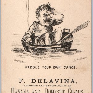 c1880s F Delavina Havana Cigars Pipes Tobacco Portland ME Trade Card Bufford Art