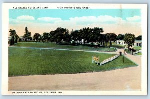 Columbia Missouri MO Postcard All States Hotel Camp Tourist Highways Park c1920