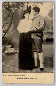 A Soldiers Life A Happy Life Pretty Woman Postcard B40