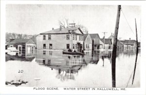 Hallowell, ME Maine  WATER STREET FLOOD SCENE  ca1940's B&W Disaster Postcard