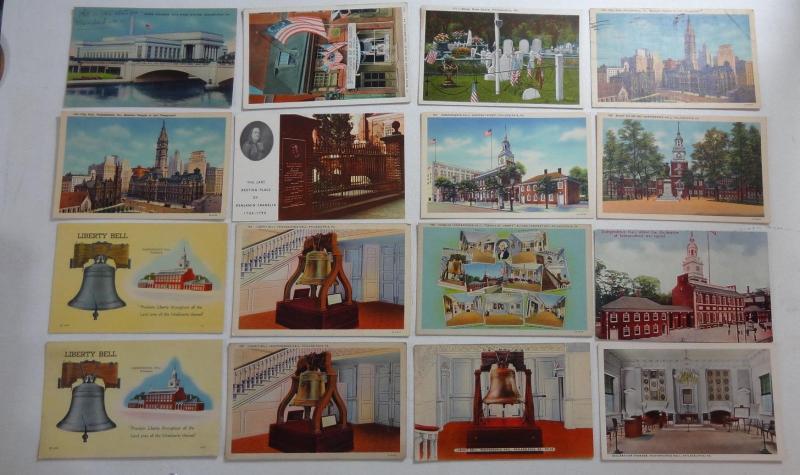 Philadelphia Pennsylvania Lot of 44 Postcard 1906-1952 Betsy Ross Franklin 