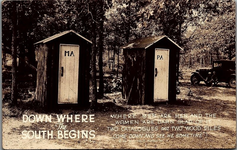 c1930 OUTHOUSES DOWN SOUTH VINTAGE FORD AUTOMOBILE COMEDIC RPPC POSTCARD 29-201 