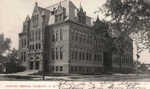 Vintage Postcard 1910's Masonic Temple Building Landmark Yankton South Dakota SD