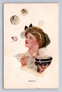 BUBBLES GLAMOUR ARTIST SIGNED HARRISON FISHER POSTCARD FINNISH SERIES