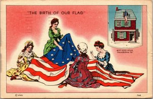 Vtg 1945 Birth Of Our Flag Betsy Ross House Philadelphia PA Linen Postcard