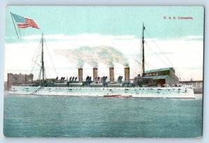 Postcard USS Columbia Navy Battleship Warship Steamer Port c1910 Vintage Antique