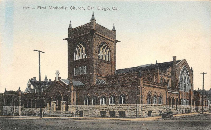 First Methodist Church, San Diego, California 1908 Hand-Colored Vintage Postcard