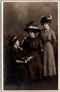 1911 Sisters Siblings Autograph Real Photo Souvenir Posted Postcard