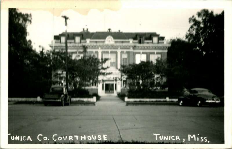 Vtg Postale Cppr 1940s Tunica Mississippi Ms Comté Palais de Justice Voiture Unp