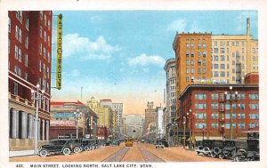 Salt Lake City Utah Main Street Postcard Looking North Vintage Cars and Trolly