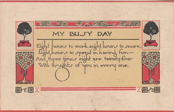 My Over Busy Hectic Day Proverb Motto Antique Postcard