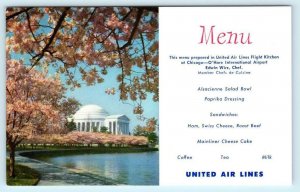 UNITED AIR LINES MENU Advertising WASHINGTON D.C. Jefferson Memorial Postcard