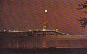 Michigan Peninsulas The Mackinac Bridge At Night