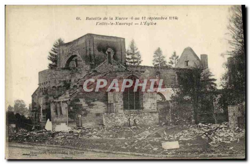 Postcard Old Army Battle of Marne Maurupt The Reiltz the church