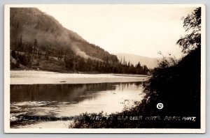 Locomotive Along Flathead River Glacier Nat'l Park MT Montana RPPC Postcard V23