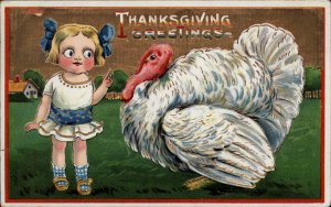 Thanksgiving Little Girl with Giant Turkey Gel Gelatin c1910 Vintage Postcard