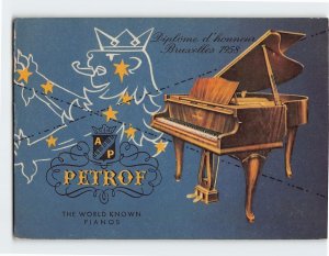 Postcard Diplome d'honneur Bruxelles, The World Known Pianos, Petrof, Belgium