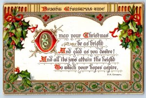 1910 Christmas Text Message Holly Berries Embossed Tuck Minneapolis MN Postcard