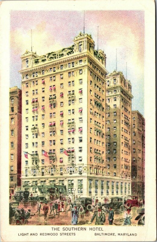 VTG The Southern Hotel Light and Redwood Streets Baltimore Maryland MD Postcard
