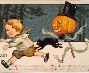 Halloween Fantasy Postcard Stick JOL Black Cat Gottschalk Dreyfuss & Davis 2696