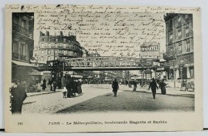 Paris Le Metropolitan Boulevards Magenta et Barbes 1906 Postcard L17