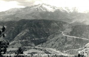 USA Panorama of Pikes Peak Over Cascade In Ute Pass RPPC Colorado 05.03