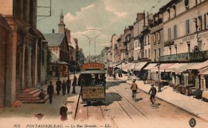 Vintage Postcard Fontainebleau La Rue Grande Railway Station Paris France